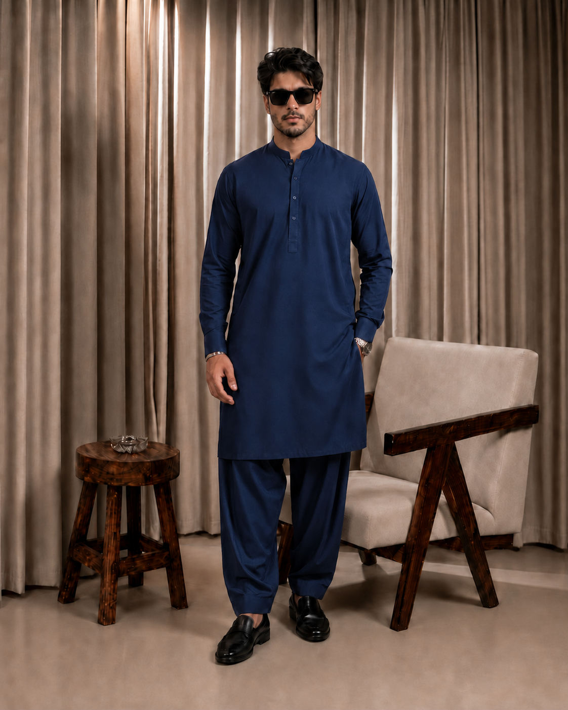 Navy Blue Boski Unstitched Suit