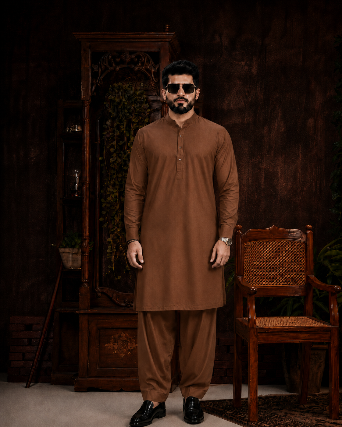 Premium Brown Wash & Wear Unstitched Suit