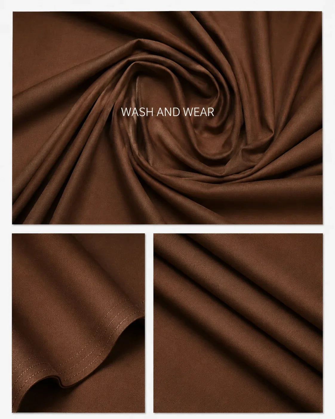 Rich brown wash and wear suiting fabric with smooth texture and elegant drape for formal men's wear