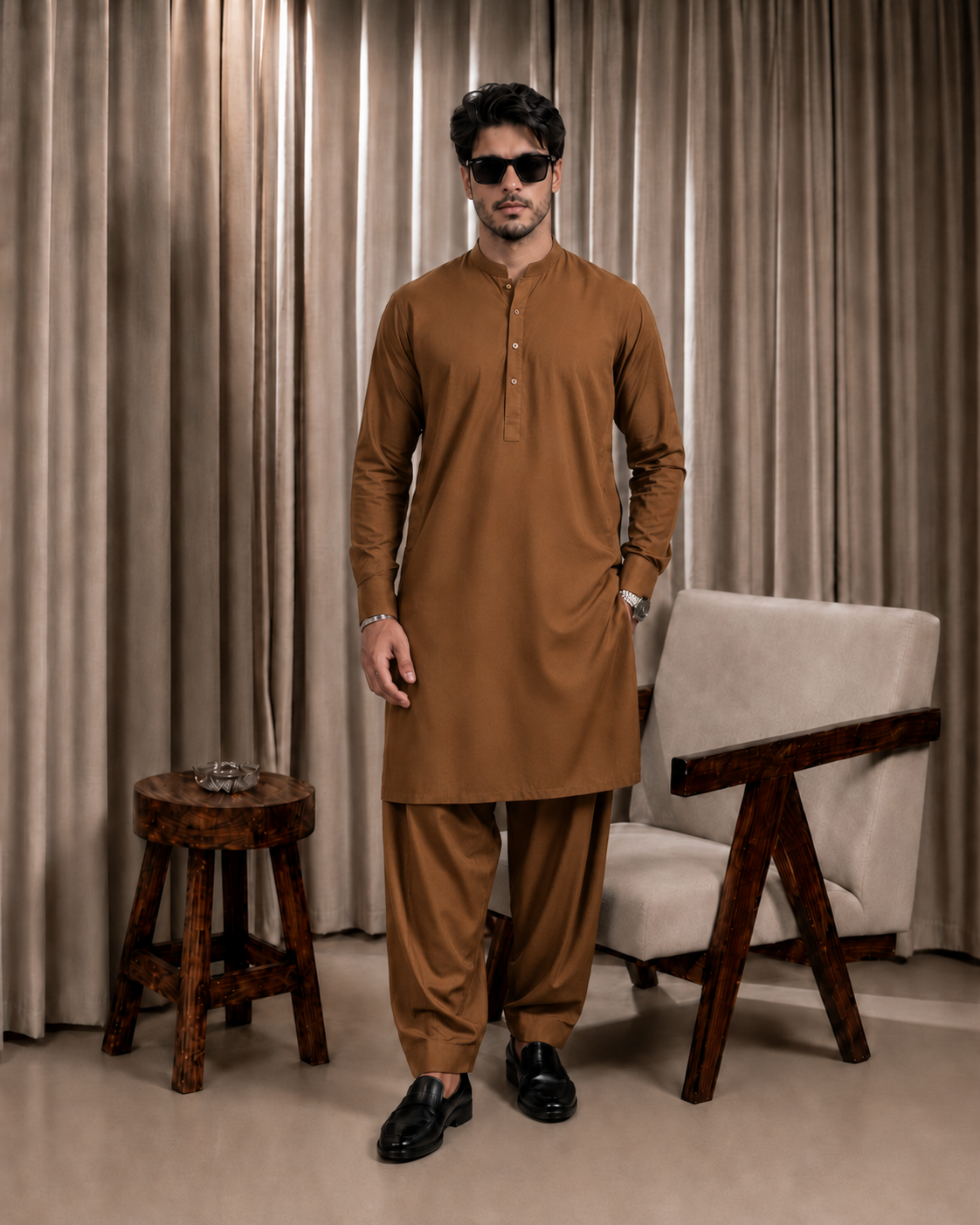 Camel Brown Boski Unstitched Suit