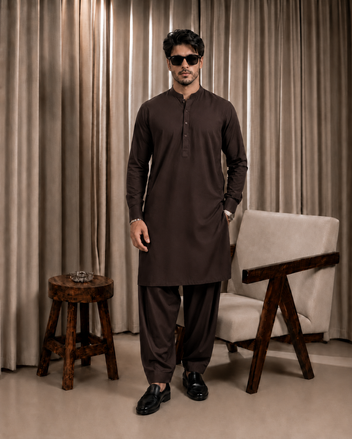Chocolate Brown Boski Unstitched Suit