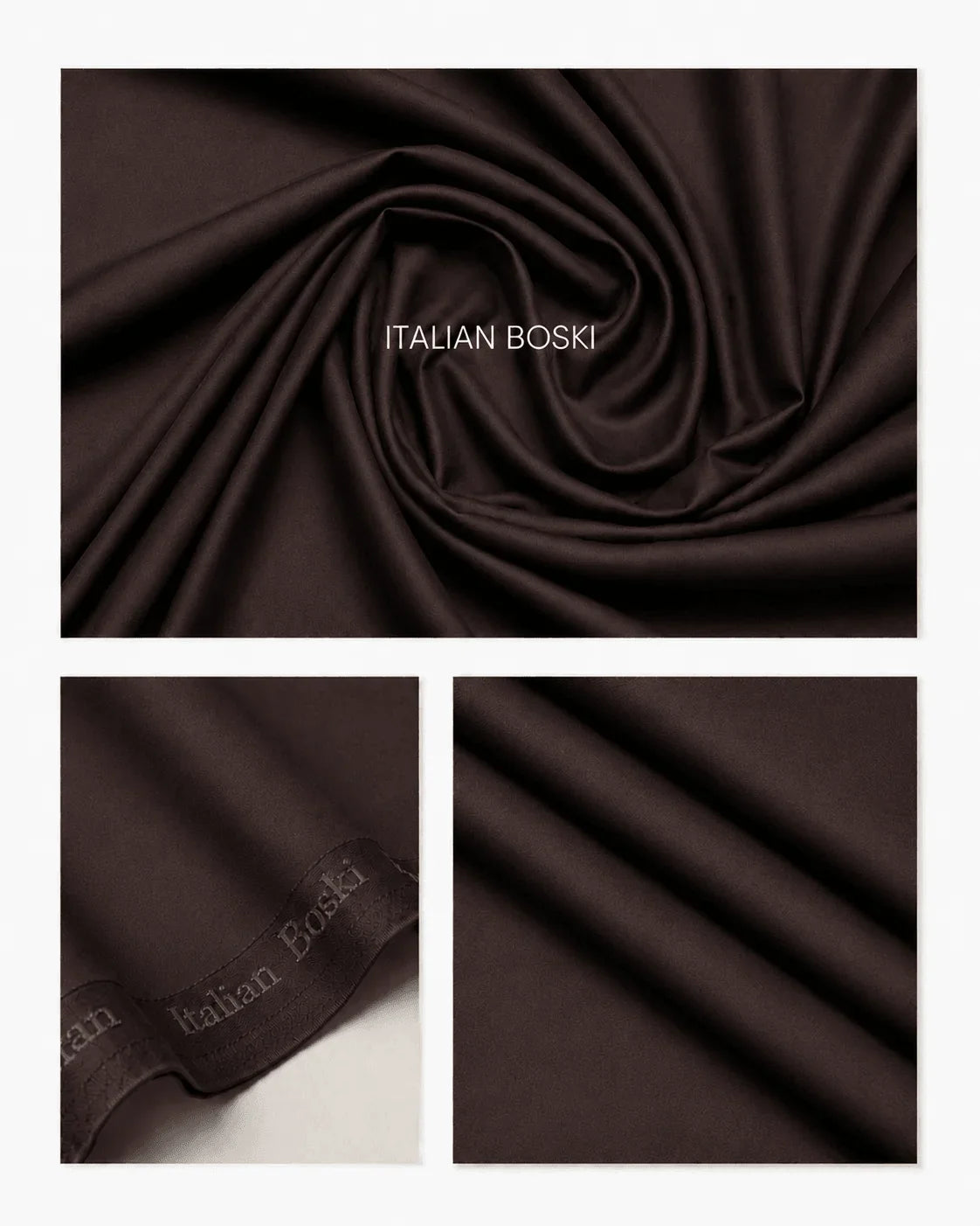 Italian Boski men's suiting fabric, rich brown, smooth texture, ideal for formal and festive wear