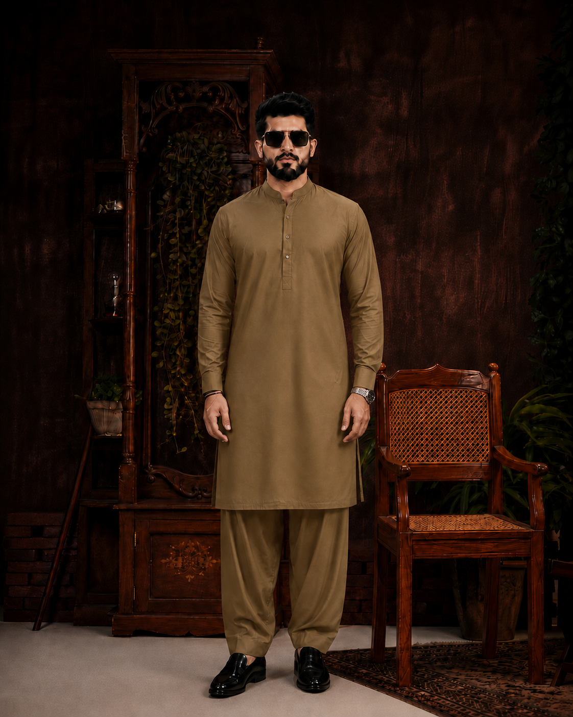 Premium Golden Wash & Wear Unstitched Suit