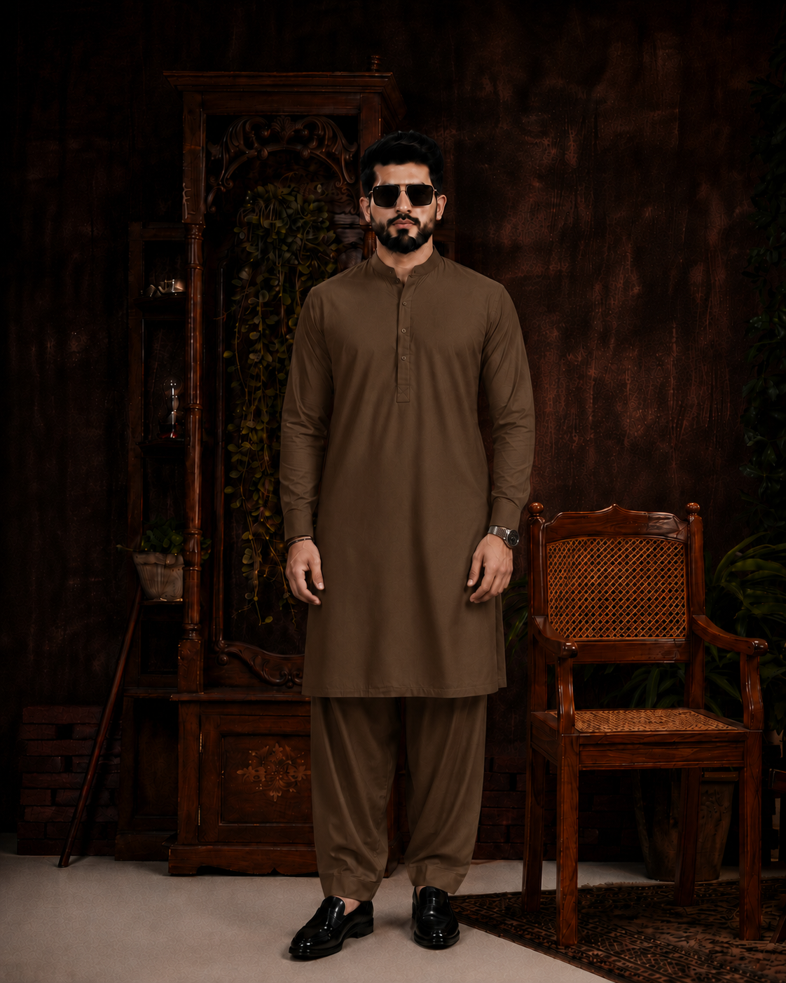 Premium Dark Skin Wash & Wear Unstitched Suit