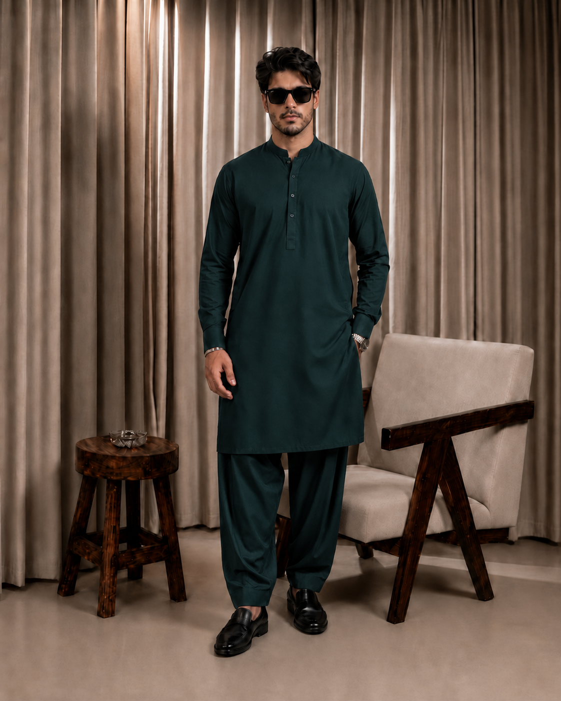 Forest Green Boski Unstitched Suit
