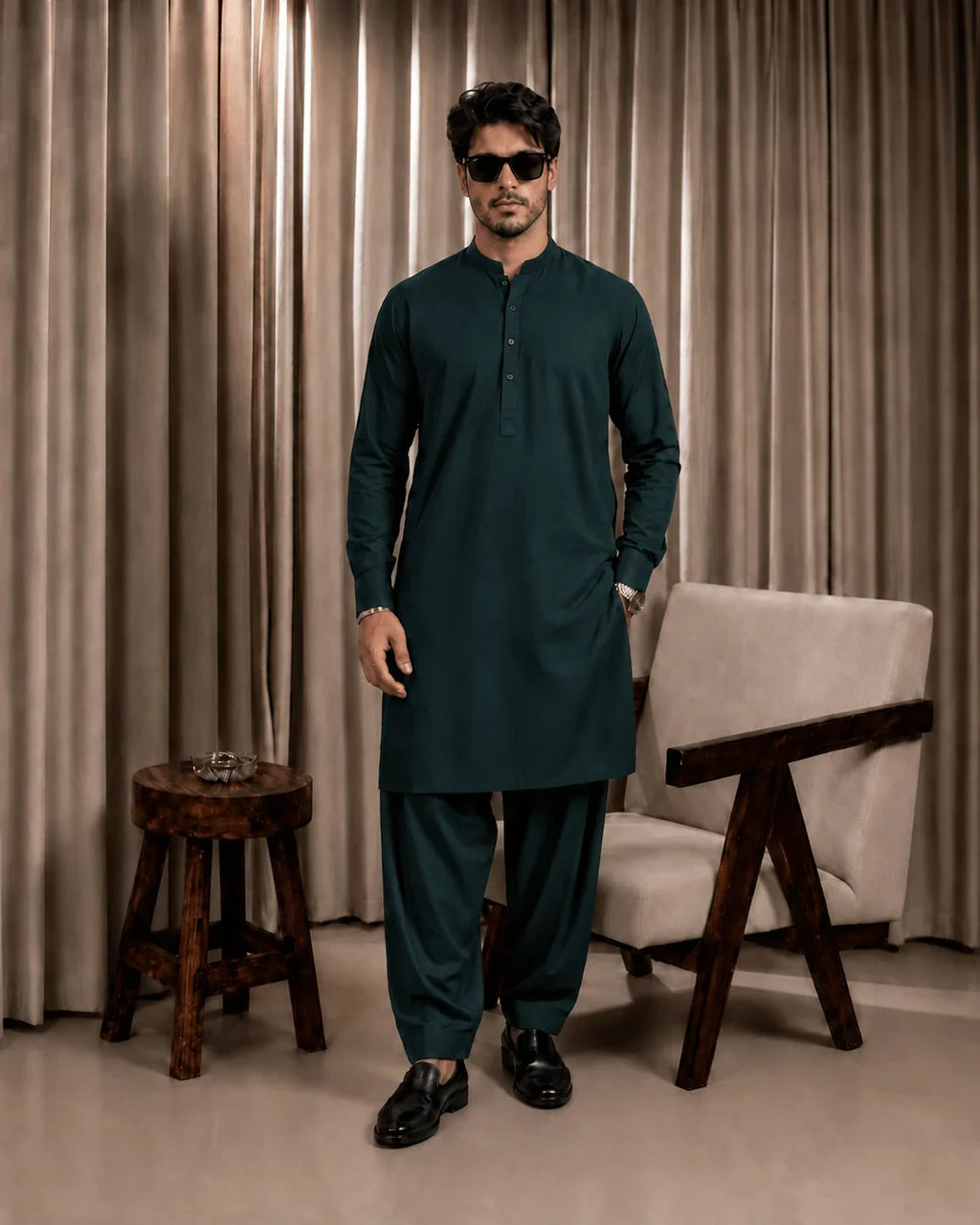 Forest Green Boski Unstitched Suit