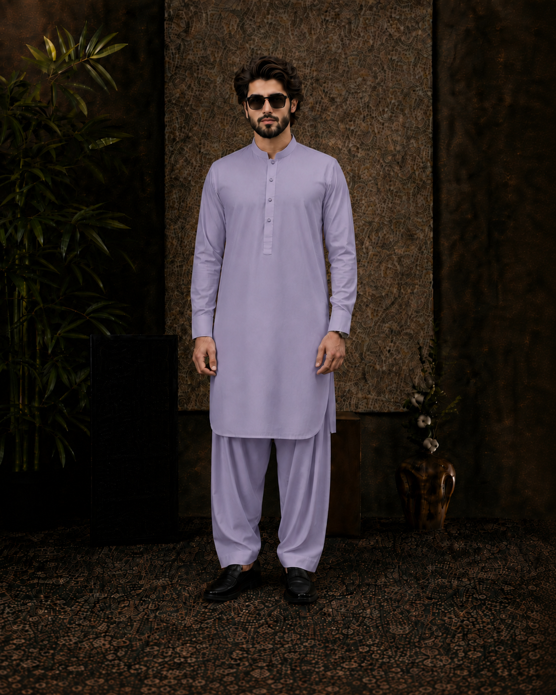 Lavender Grey Cotton Unstitched Suit
