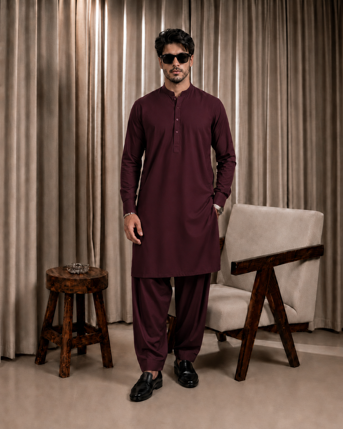 Maroon Boski Unstitched Suit