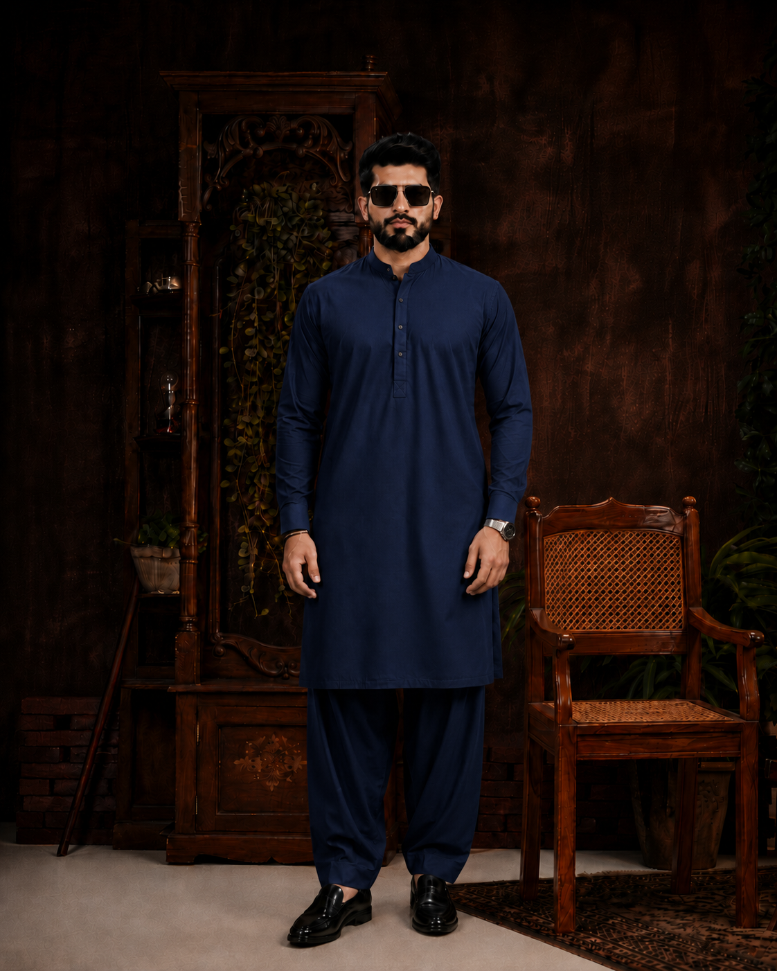 Premium Navy Blue Wash & Wear Unstitched Suit