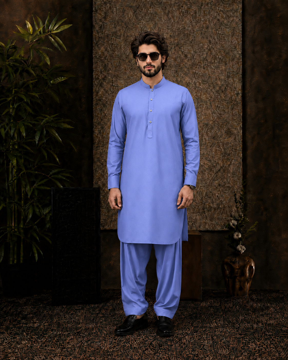 Periwinkle Blue Cotton Unstitched Suit