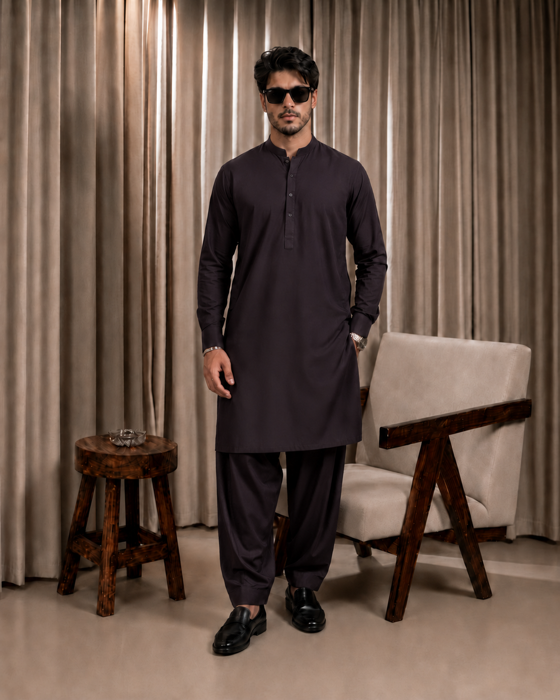 Purple Boski Unstitched Suit