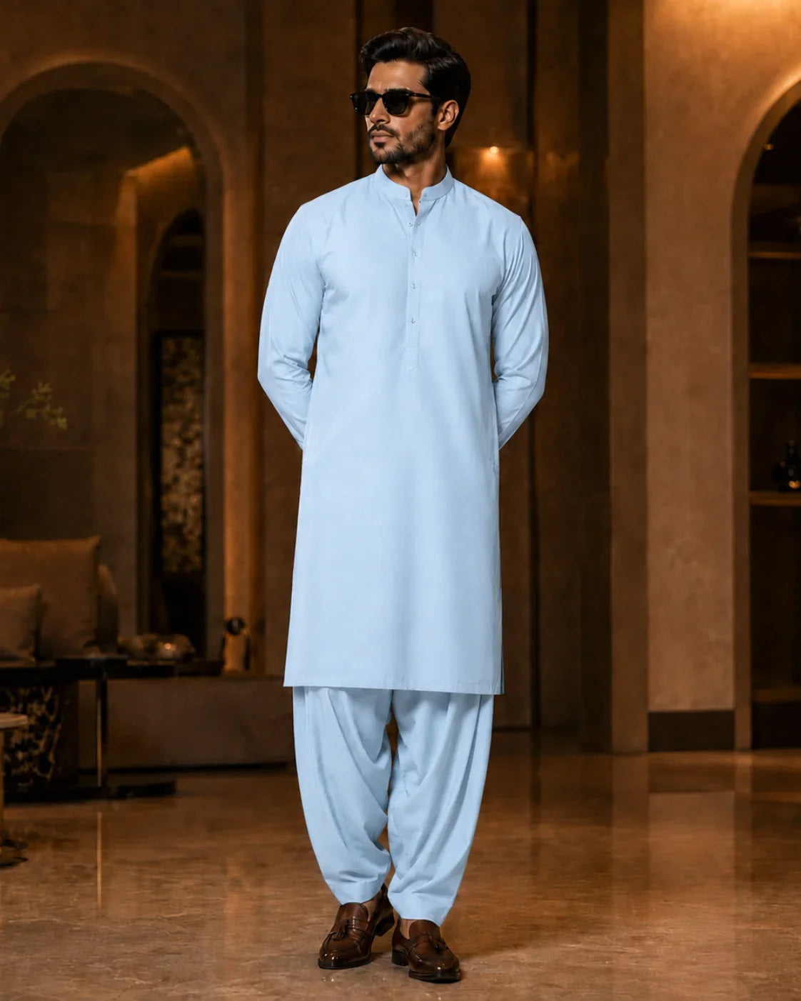 Sky Blue Cotton Unstitched Suit
