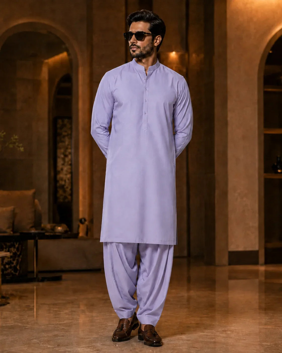 Lavender Grey Cotton Unstitched Suit