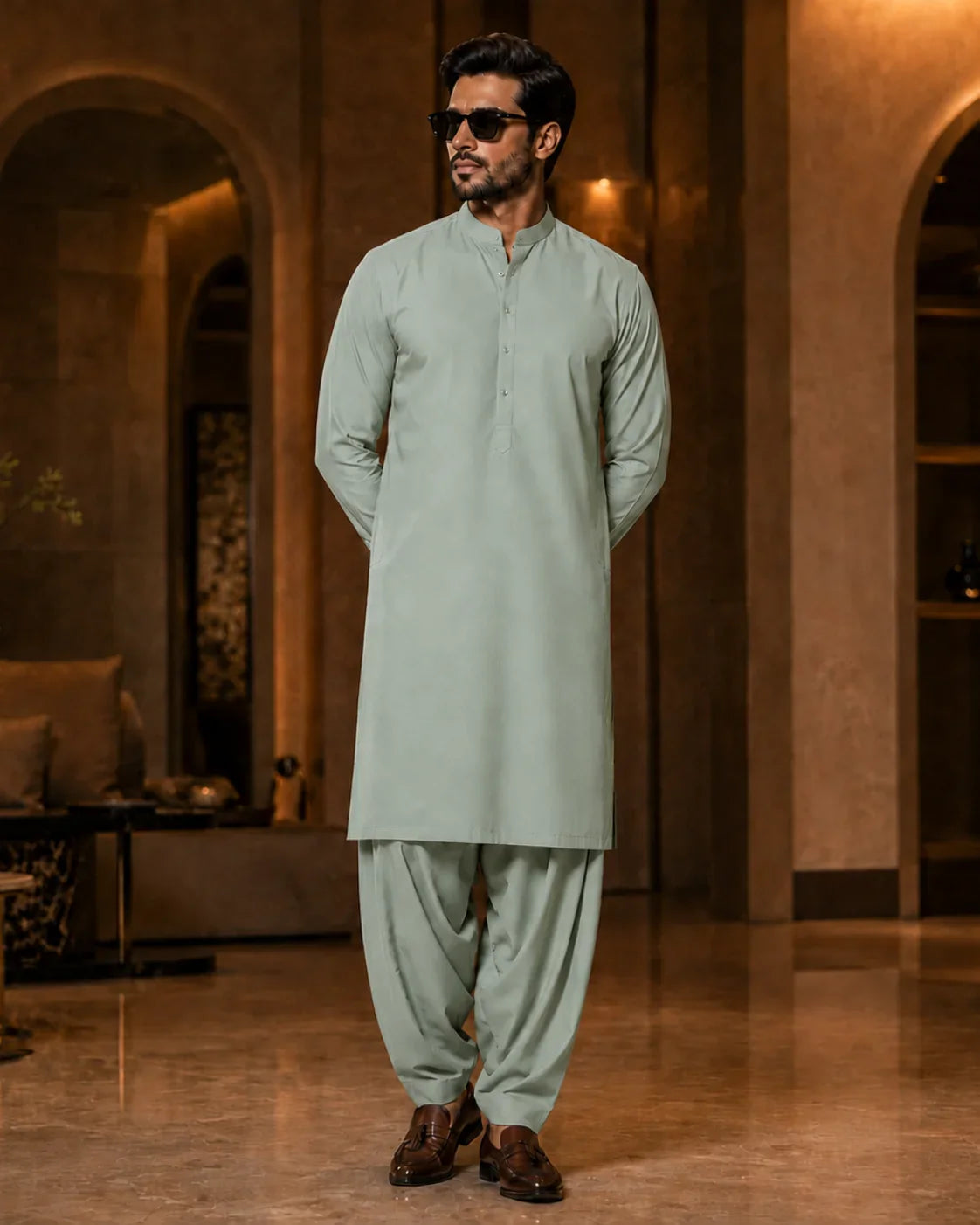 Sage Green Cotton Unstitched Suit