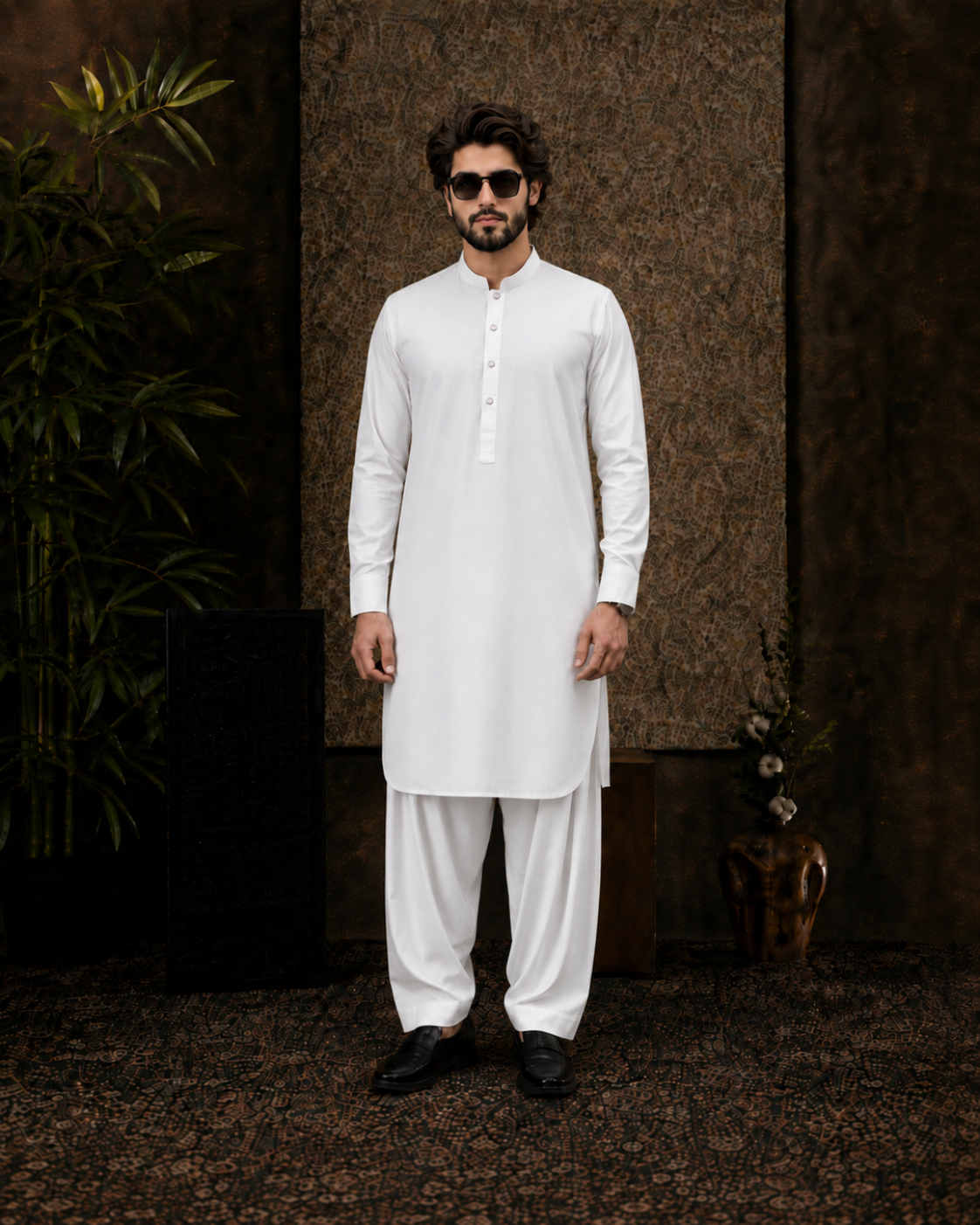 Pearl White Cotton Unstitched Suit