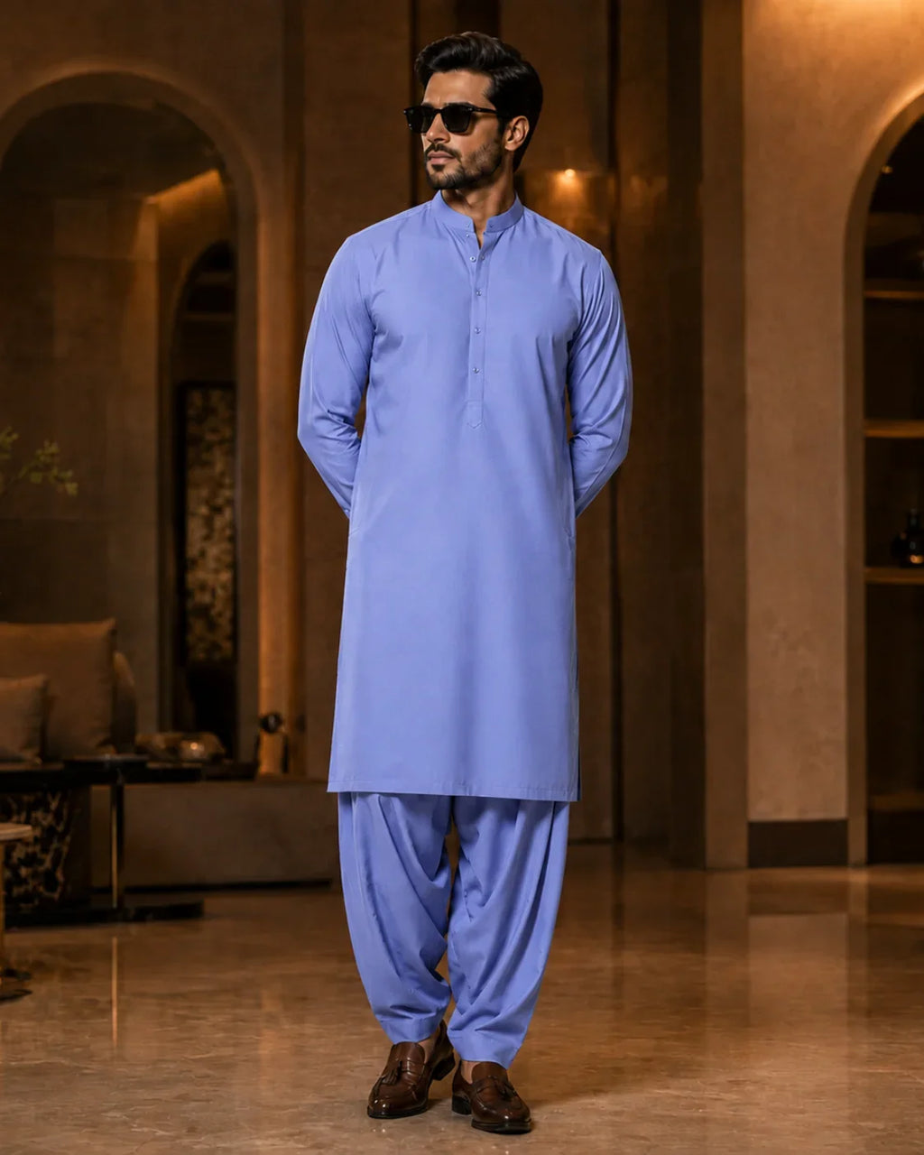 Periwinkle Blue Cotton Unstitched Suit