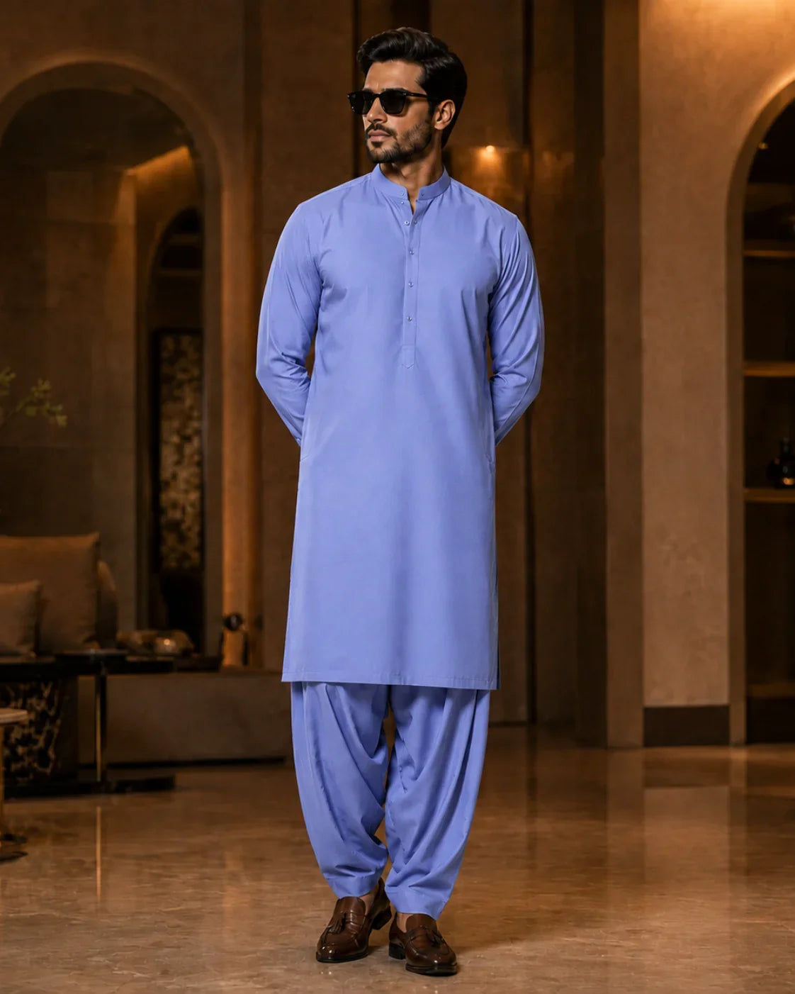 Periwinkle Blue Cotton Unstitched Suit