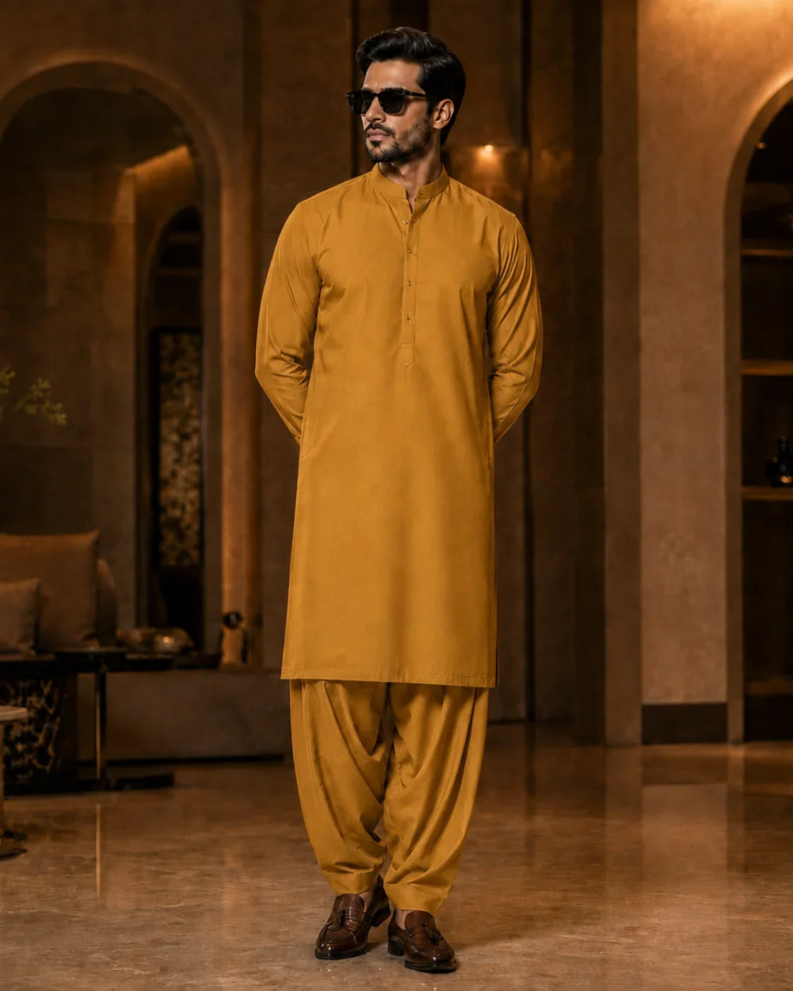 Mustard Gold Cotton Unstitched Suit