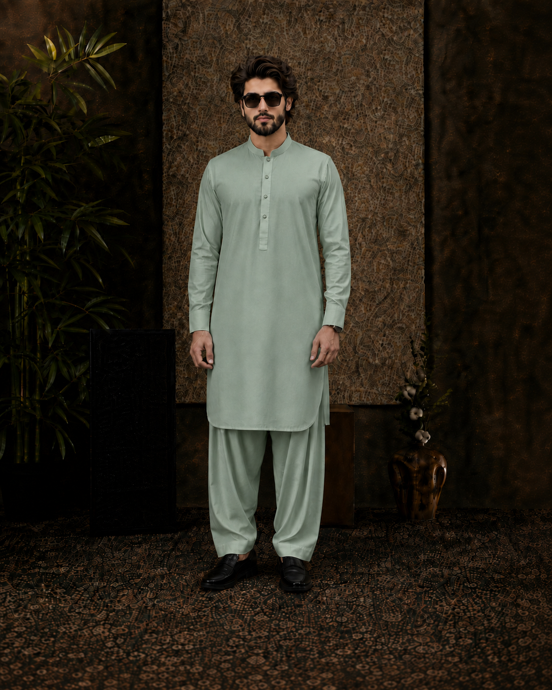 Sage Green Cotton Unstitched Suit