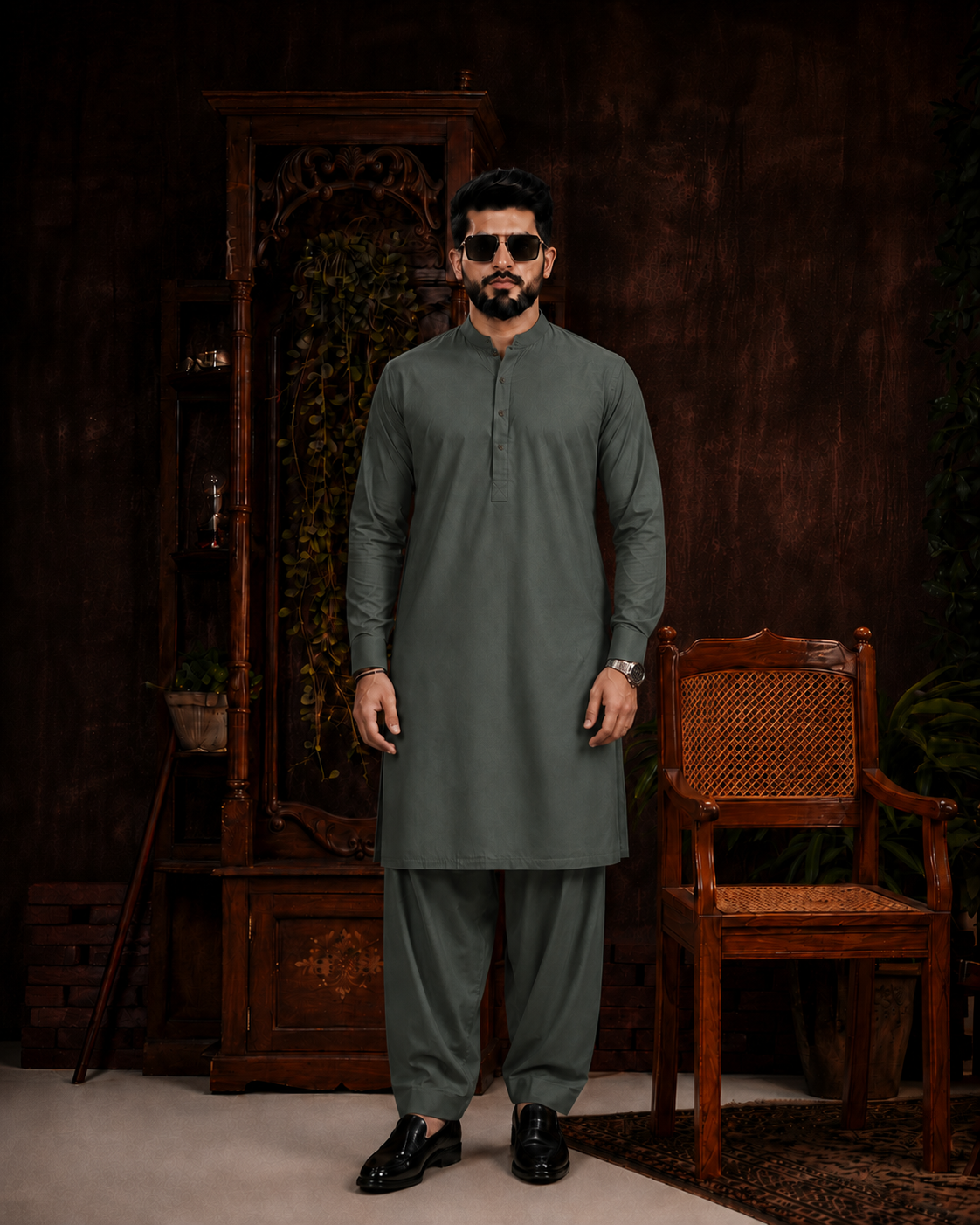 Premium Sia Green Wash & Wear Unstitched Suit