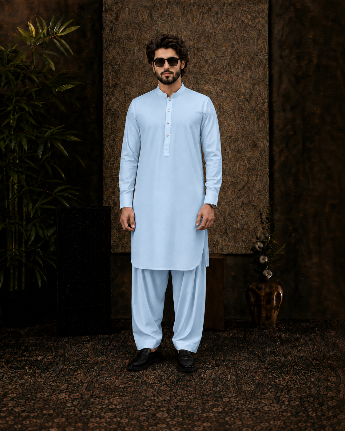 Sky Blue Cotton Unstitched Suit