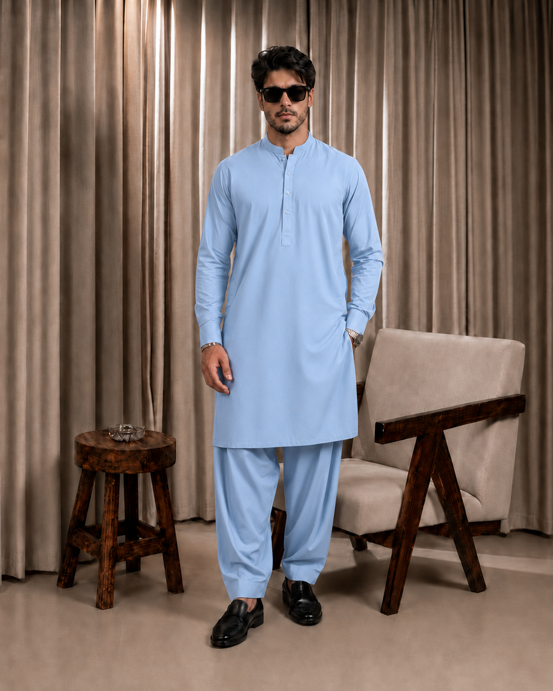 Sky Blue Boski Unstitched Suit
