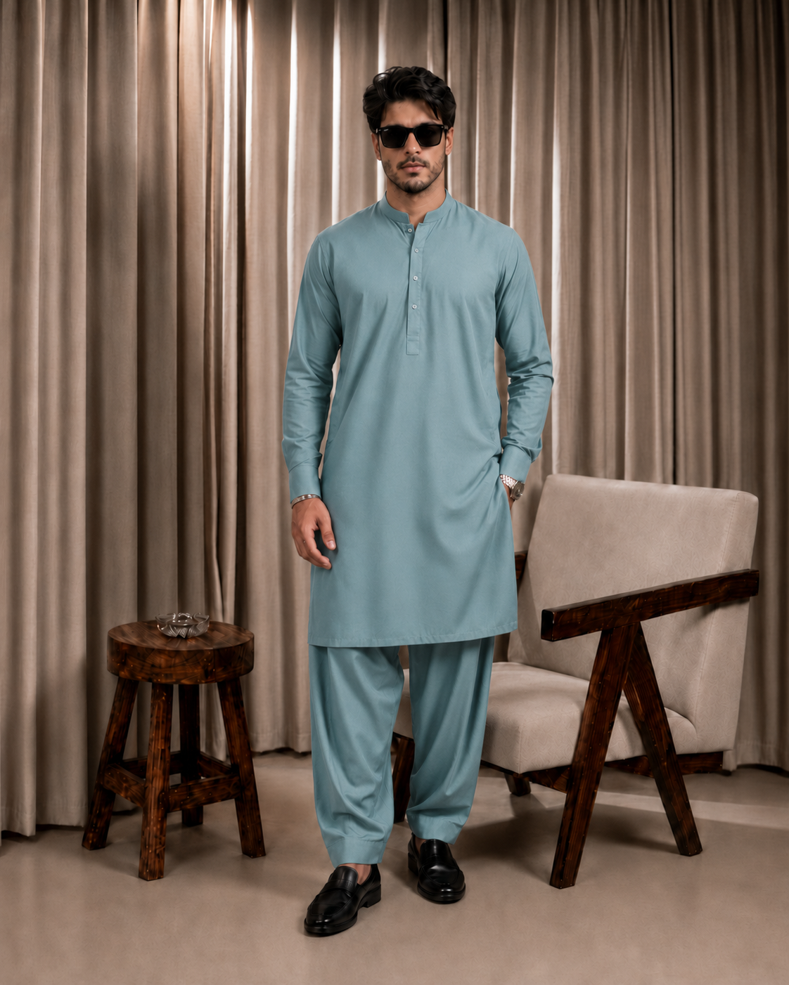 Zink Blue Boski Unstitched Suit